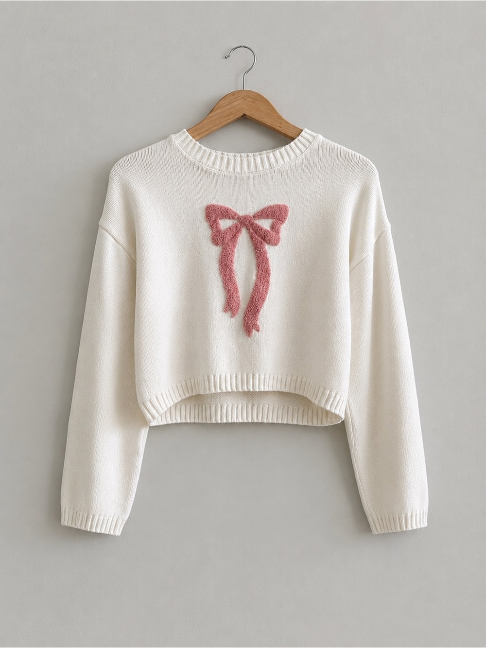 Sincerely Jules Ivory Pink Bow Cropped Knit Sweater Women’s Small Cozy